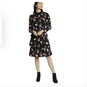 Who What Wear Floral Puff Long Sleeve Ruffle Dress